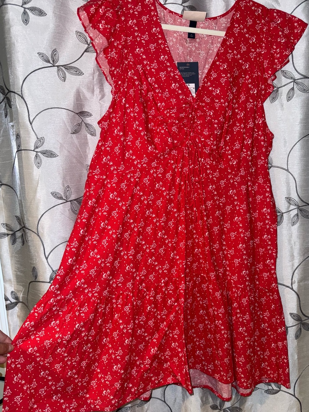 Universal Thread Red Floral V-Neck Ruffle Mini Dress